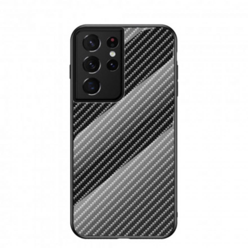 Hülle Für Samsung Galaxy S21 Ultra 5G Kohlefaser-gehärtetes Glas
