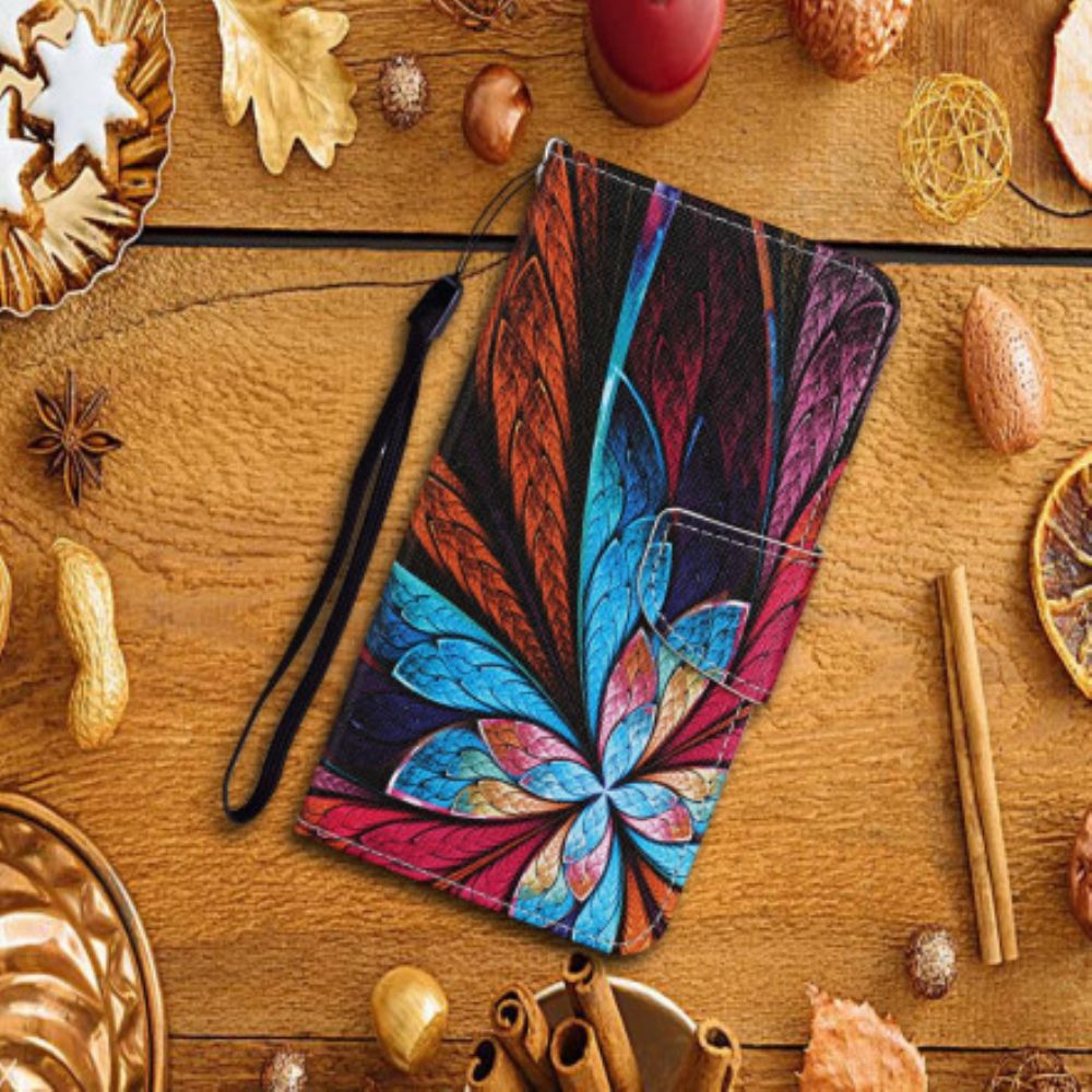 Lederhüllen Für Samsung Galaxy S21 Ultra 5G Bunte Blätter Mit Lanyard