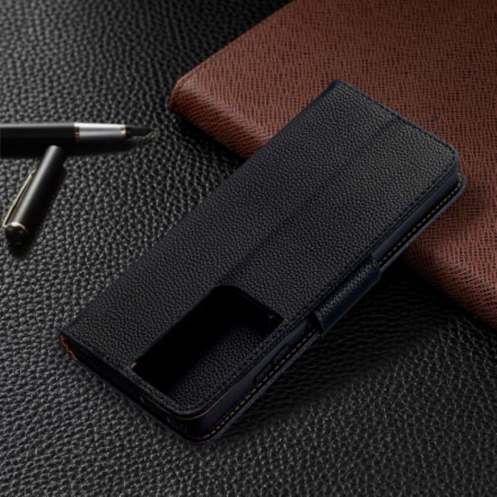 Lederhüllen Für Samsung Galaxy S21 Ultra 5G Flip Case Litschi-klappe Schräg