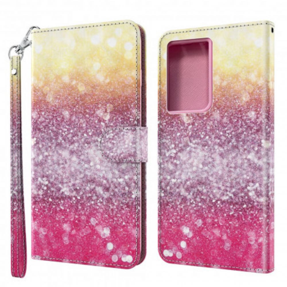 Lederhüllen Für Samsung Galaxy S21 Ultra 5G Magentafarbener Glitzerverlauf