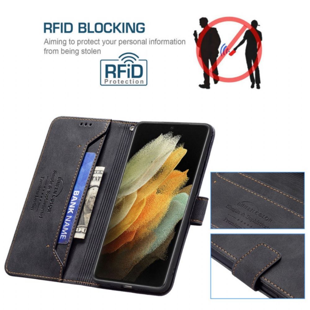 Lederhüllen Für Samsung Galaxy S21 Ultra 5G Rfid-binfen-farbe