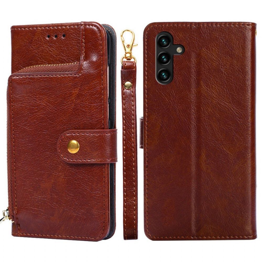 Flip Case Für Samsung Galaxy A13 5G Portemonnaie Und Umhängeband Vorne