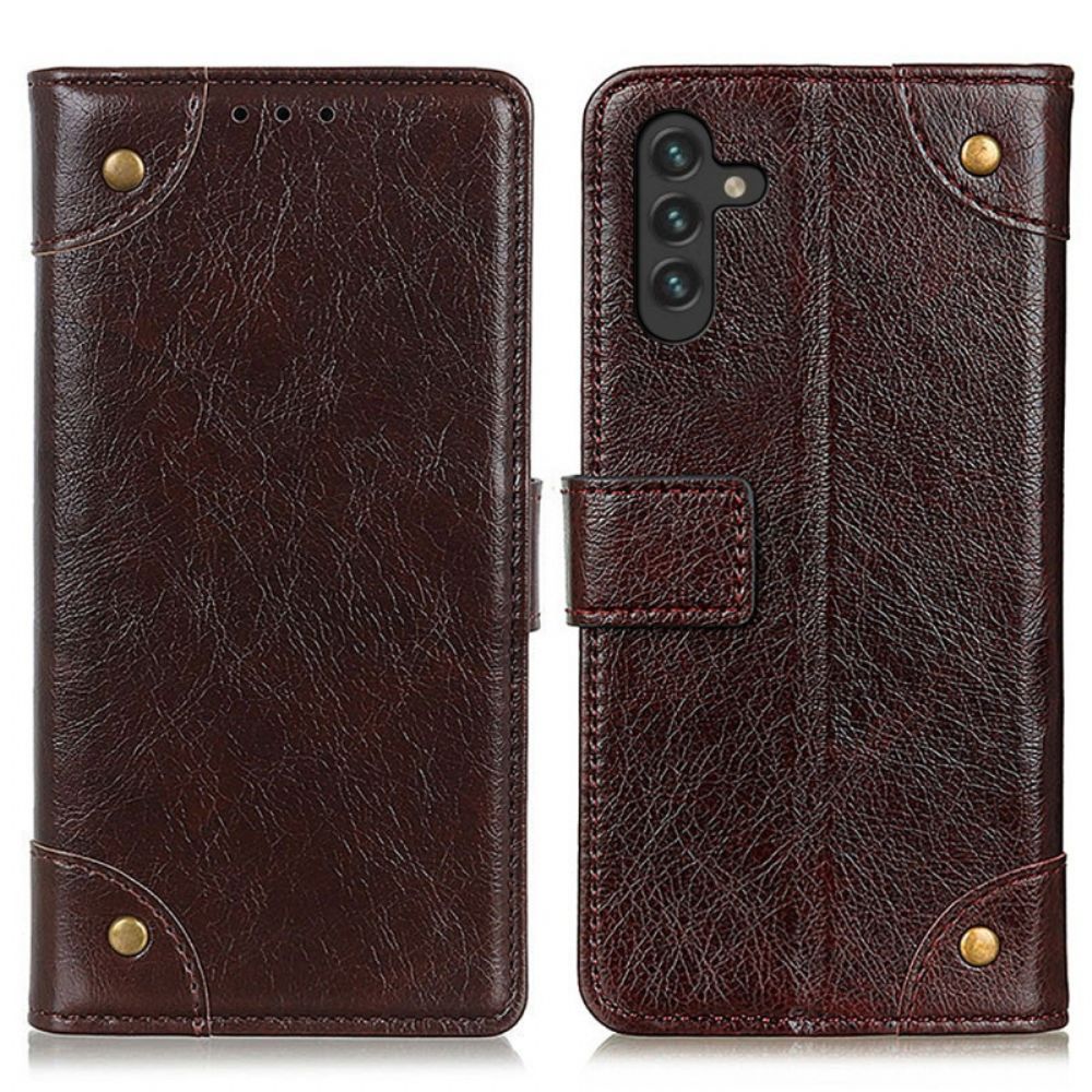 Flip Case Für Samsung Galaxy A13 5G Spaltnappaleder Nieten