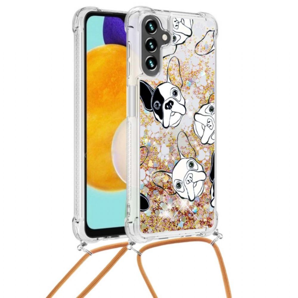 Handyhülle Für Samsung Galaxy A13 5G Mit Kordel Hund Pailletten Kordelzug
