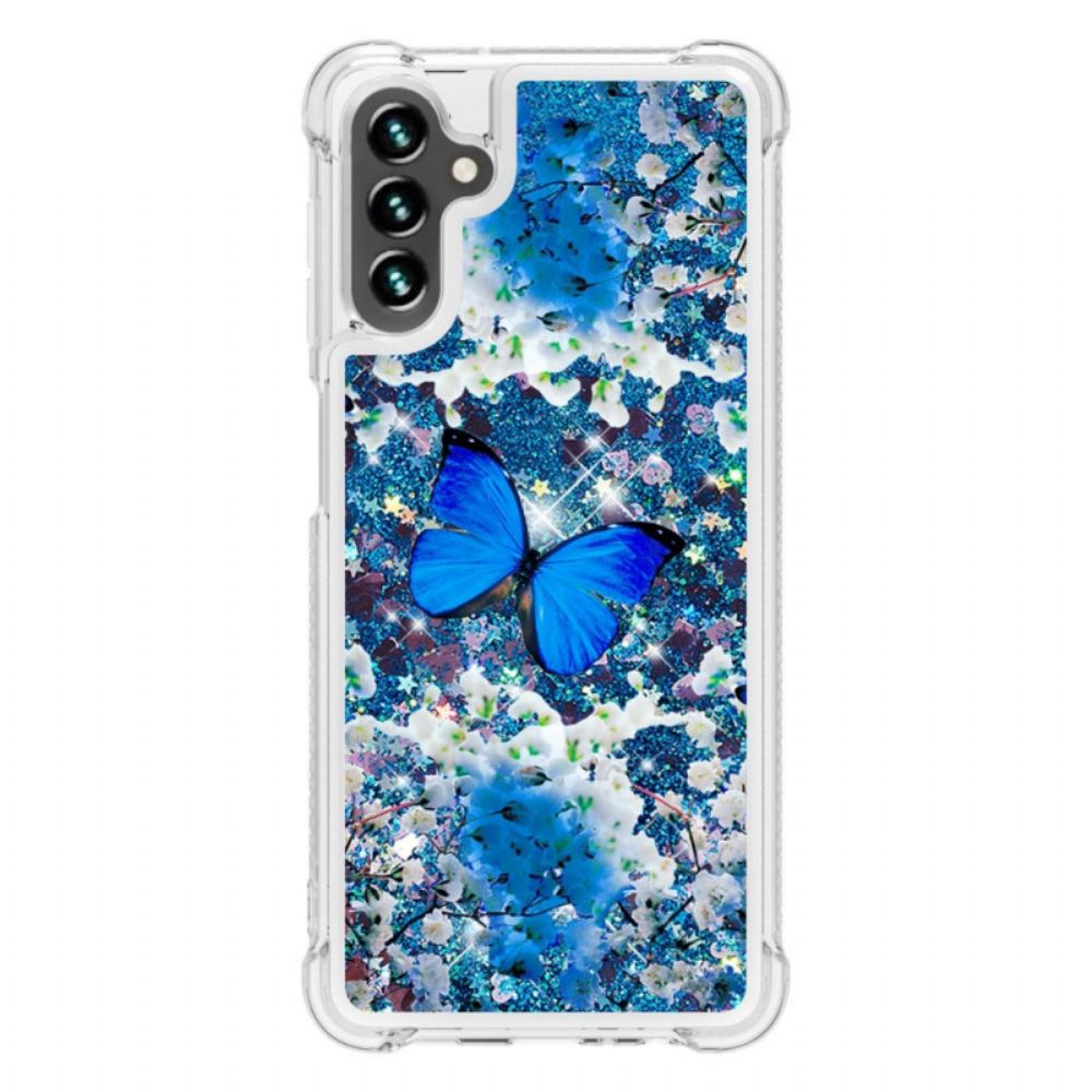 Hülle Für Samsung Galaxy A13 5G Blaue Glitzerschmetterlinge