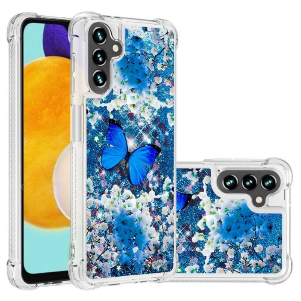 Hülle Für Samsung Galaxy A13 5G Blaue Glitzerschmetterlinge