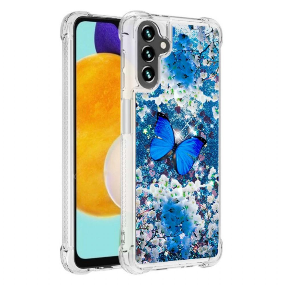 Hülle Für Samsung Galaxy A13 5G Blaue Glitzerschmetterlinge