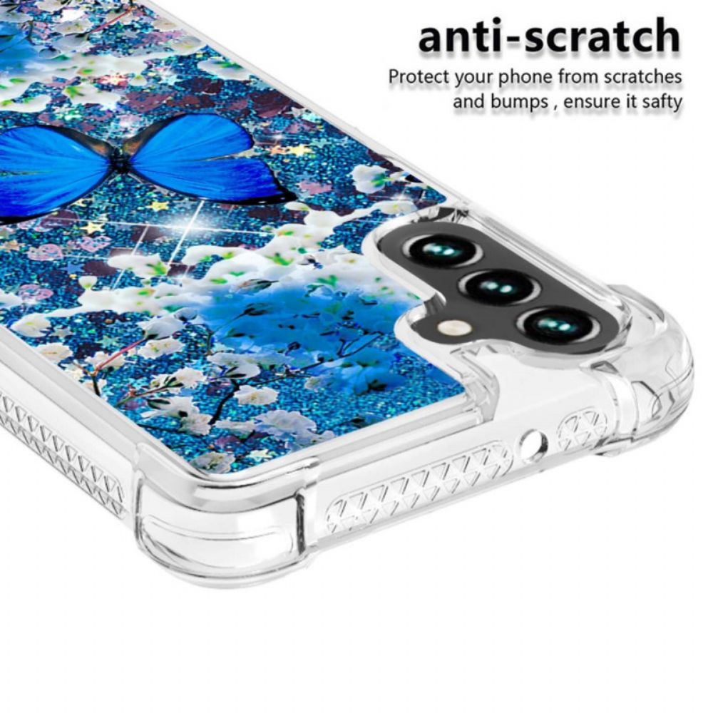 Hülle Für Samsung Galaxy A13 5G Blaue Glitzerschmetterlinge