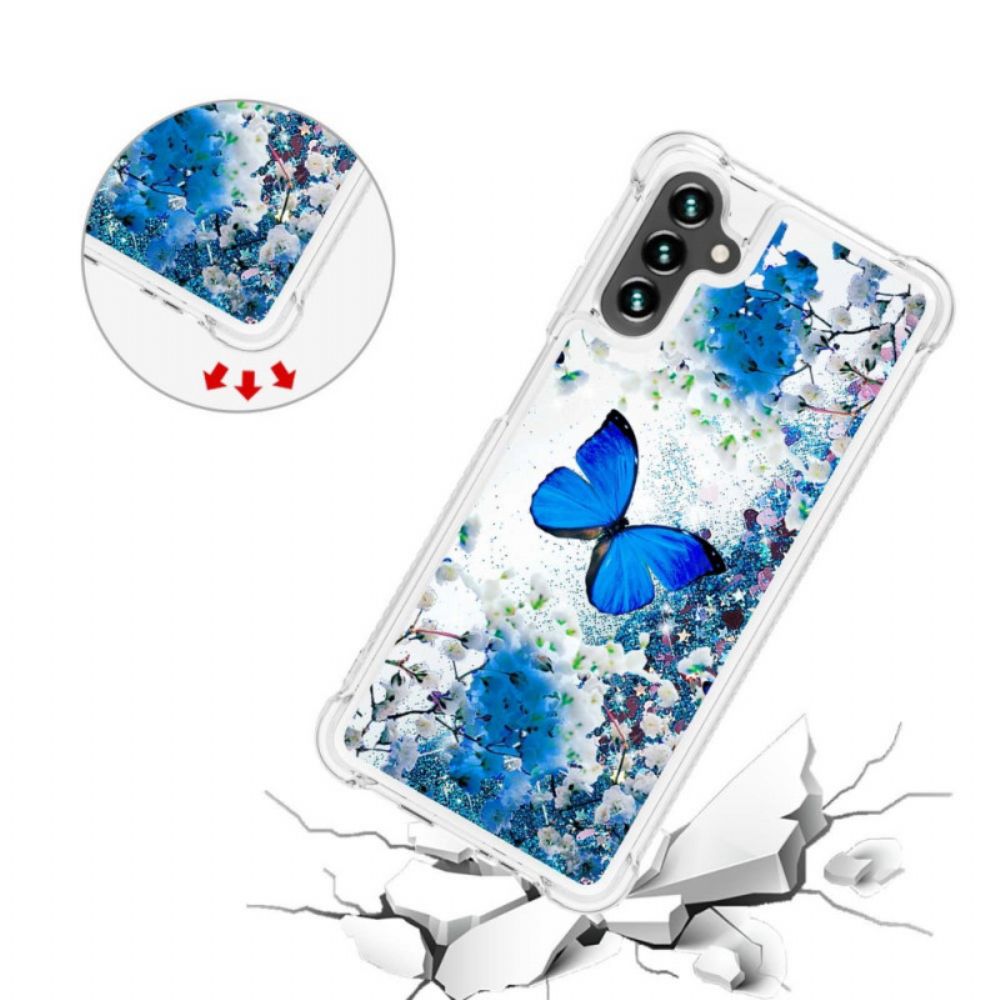 Hülle Für Samsung Galaxy A13 5G Blaue Glitzerschmetterlinge