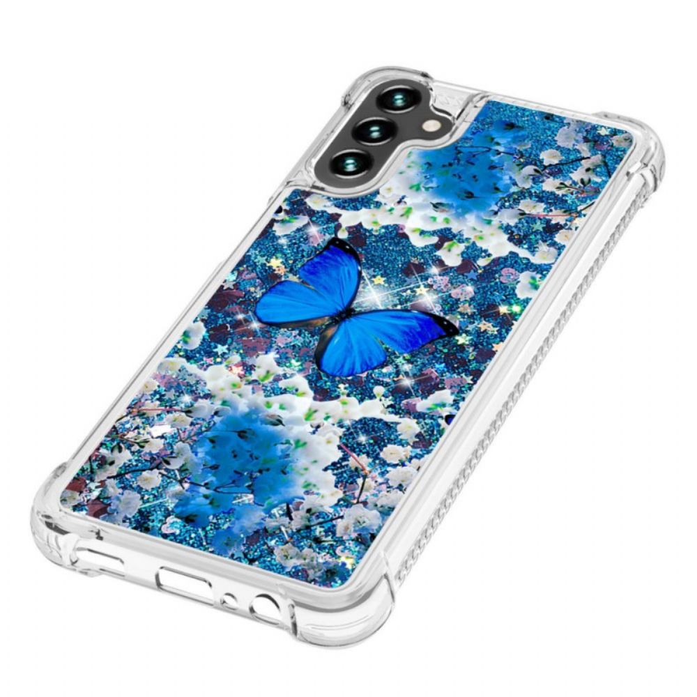Hülle Für Samsung Galaxy A13 5G Blaue Glitzerschmetterlinge