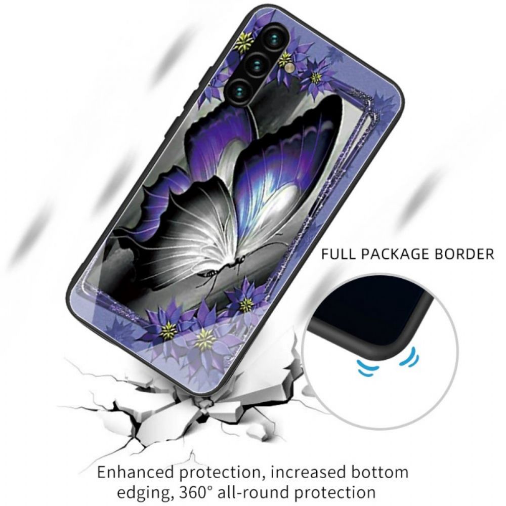 Hülle Für Samsung Galaxy A13 5G Lila Schmetterling Aus Gehärtetem Glas