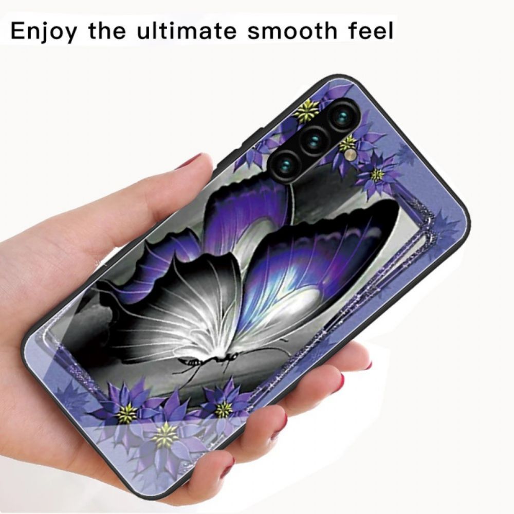 Hülle Für Samsung Galaxy A13 5G Lila Schmetterling Aus Gehärtetem Glas