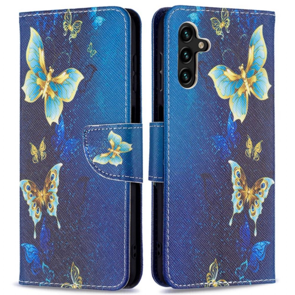 Lederhüllen Für Samsung Galaxy A13 5G Goldene Schmetterlinge