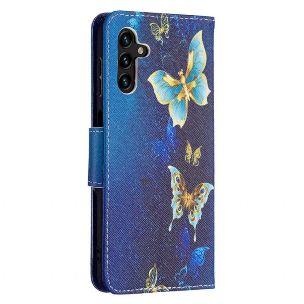 Lederhüllen Für Samsung Galaxy A13 5G Goldene Schmetterlinge