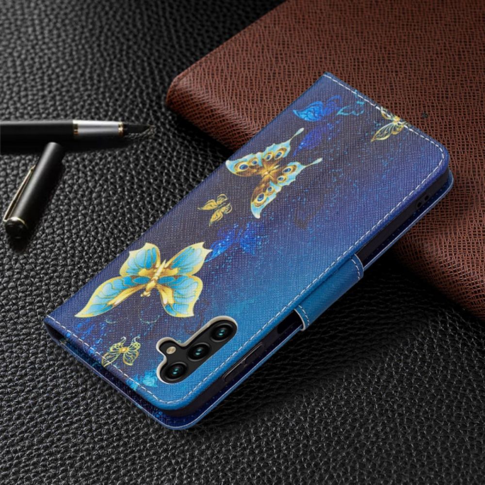 Lederhüllen Für Samsung Galaxy A13 5G Goldene Schmetterlinge