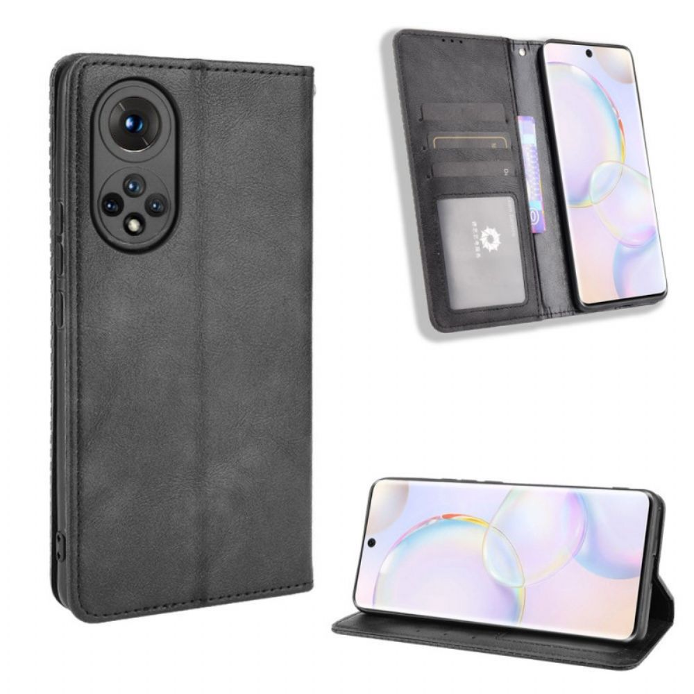 Schutzhülle Für Huawei Nova 9 / Honor 50 Flip Case Stilisierter Vintage-ledereffekt