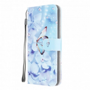 Flip Case Für Samsung Galaxy XCover 5 Mit Kordel Schmetterlinge Mit Diamantband