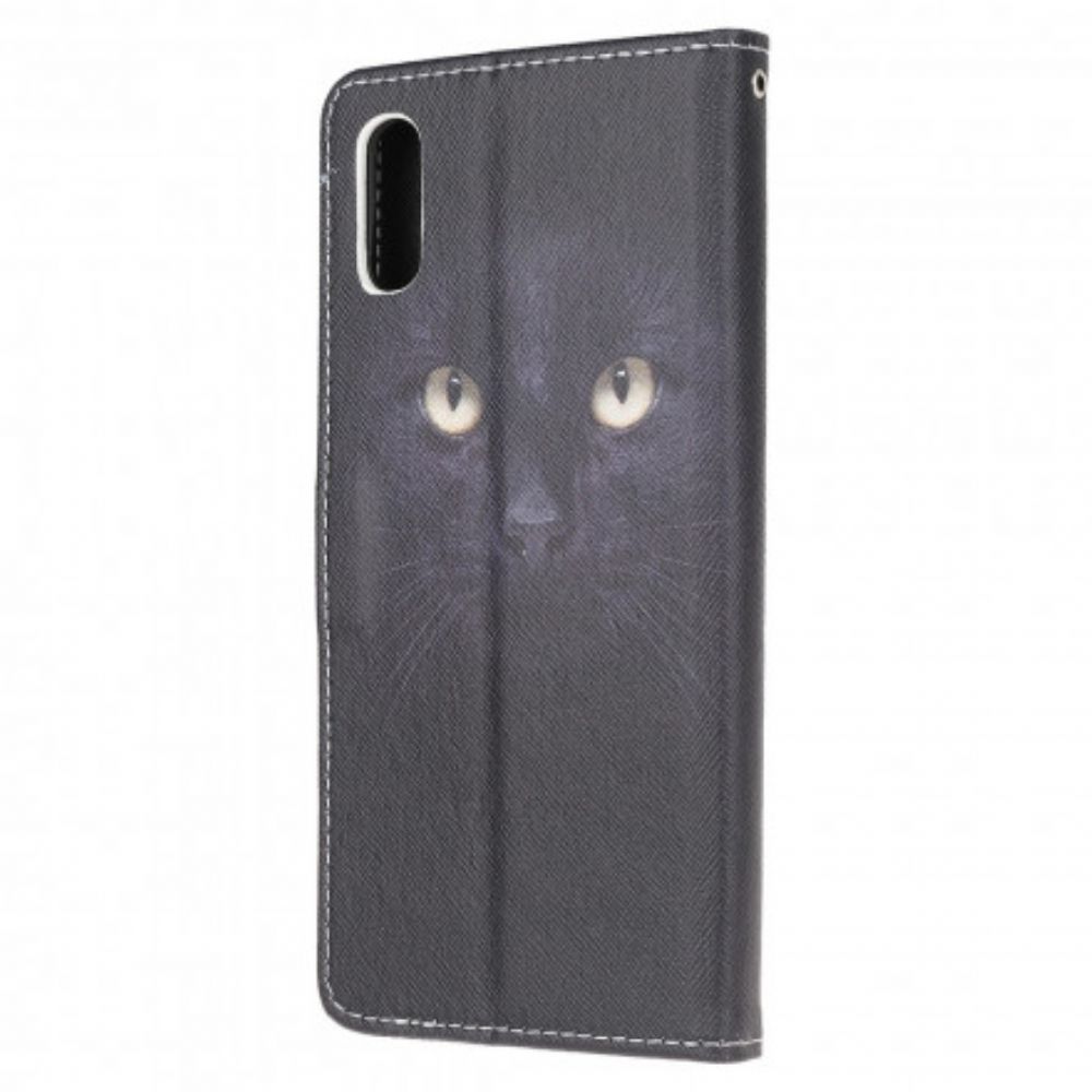 Flip Case Für Samsung Galaxy XCover 5 Mit Kordel String Mit Schwarzen Katzenaugen