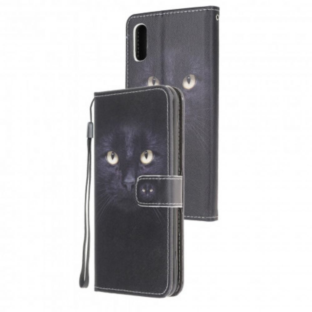 Flip Case Für Samsung Galaxy XCover 5 Mit Kordel String Mit Schwarzen Katzenaugen