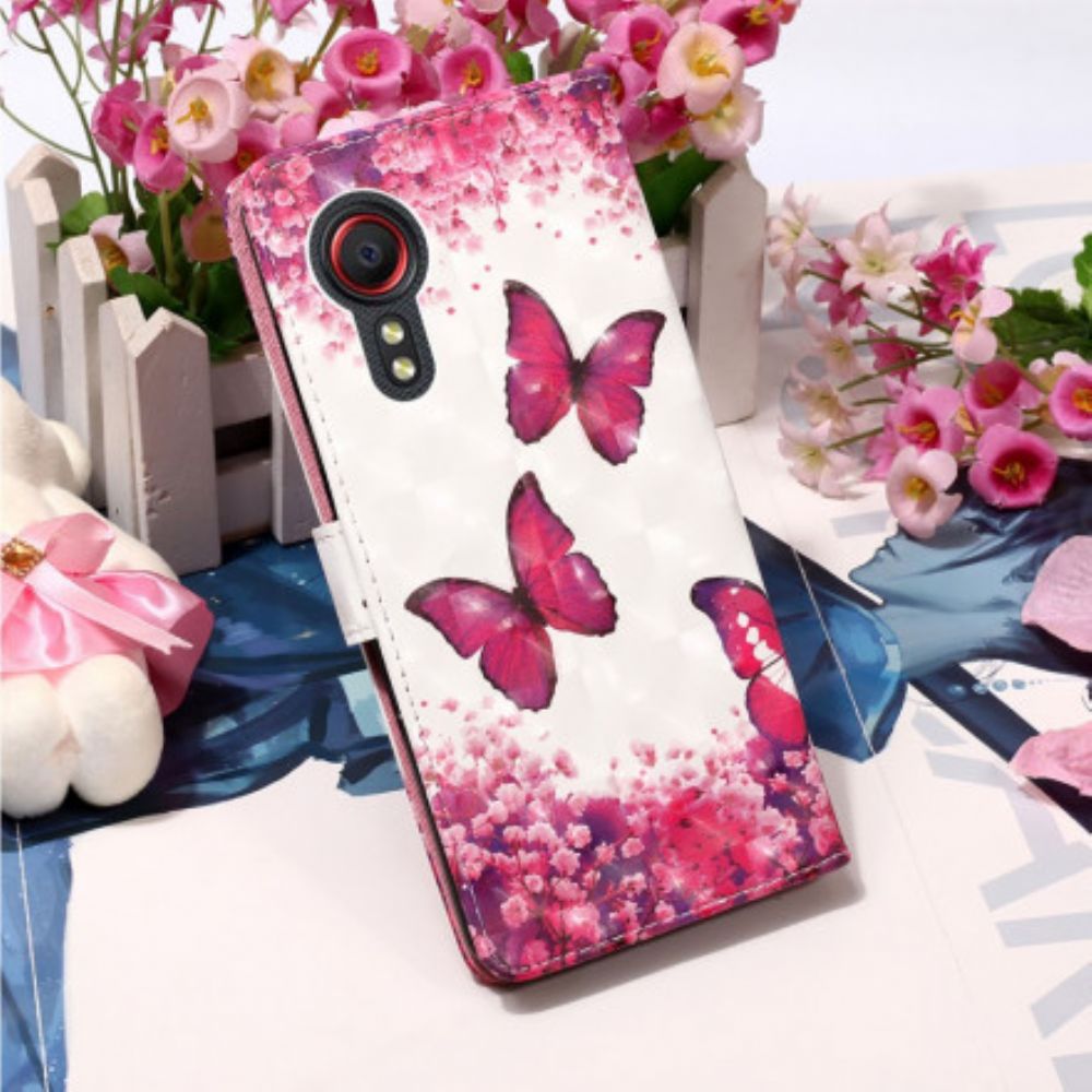 Flip Case Für Samsung Galaxy XCover 5 Rote Schmetterlinge