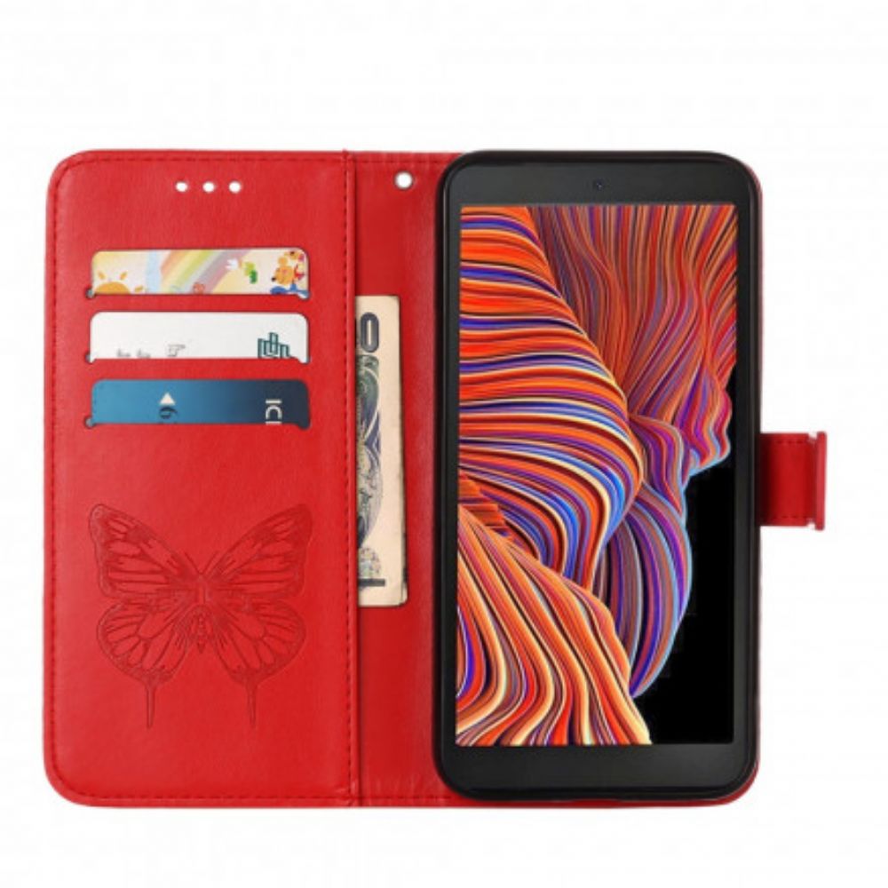 Lederhüllen Für Samsung Galaxy XCover 5 Schmetterlingsdesign Mit Lanyard
