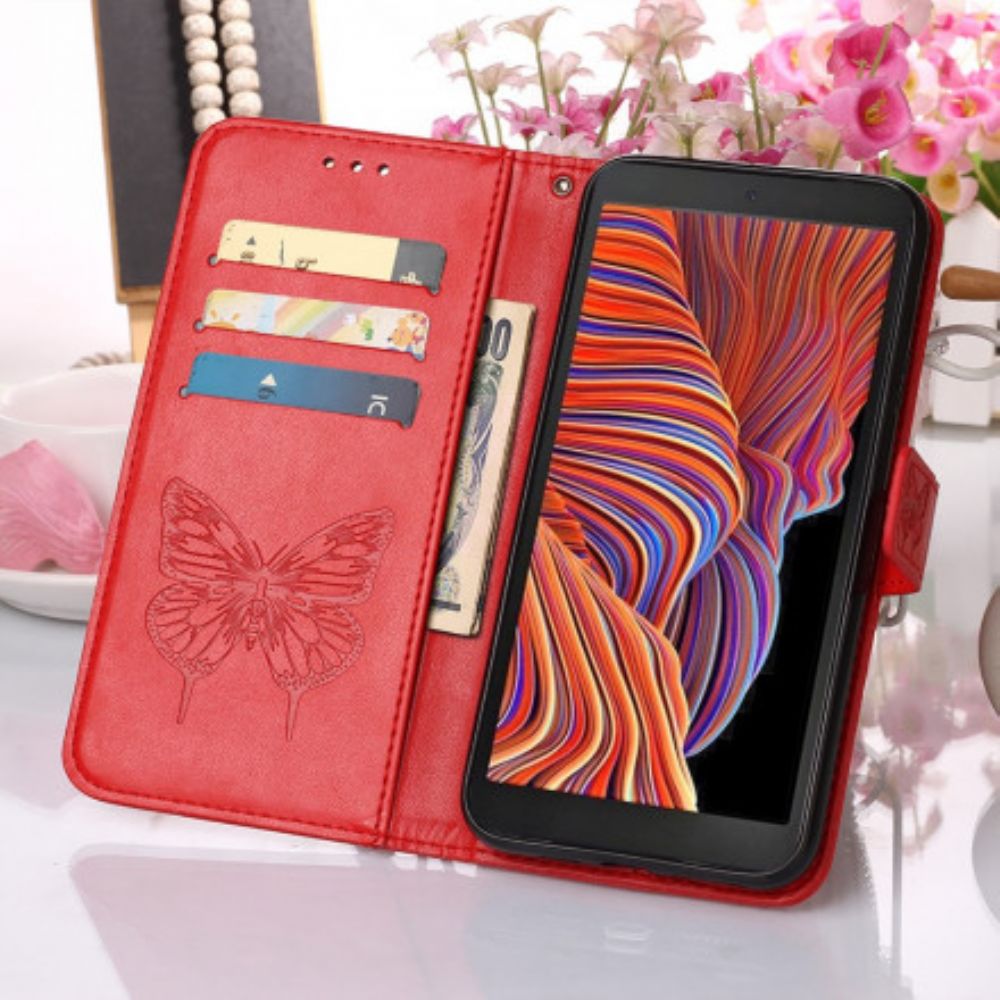 Lederhüllen Für Samsung Galaxy XCover 5 Schmetterlingsdesign Mit Lanyard