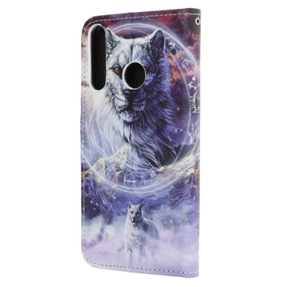 Lederhüllen Für Huawei P40 Lite E / Huawei Y7p Wolf Im Winter Mit Lanyard