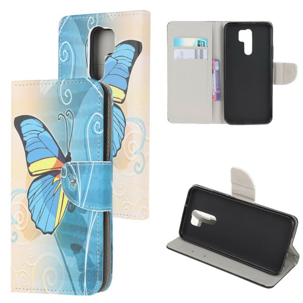 Flip Case Für Xiaomi Redmi 9 Blauer Und Gelber Schmetterling