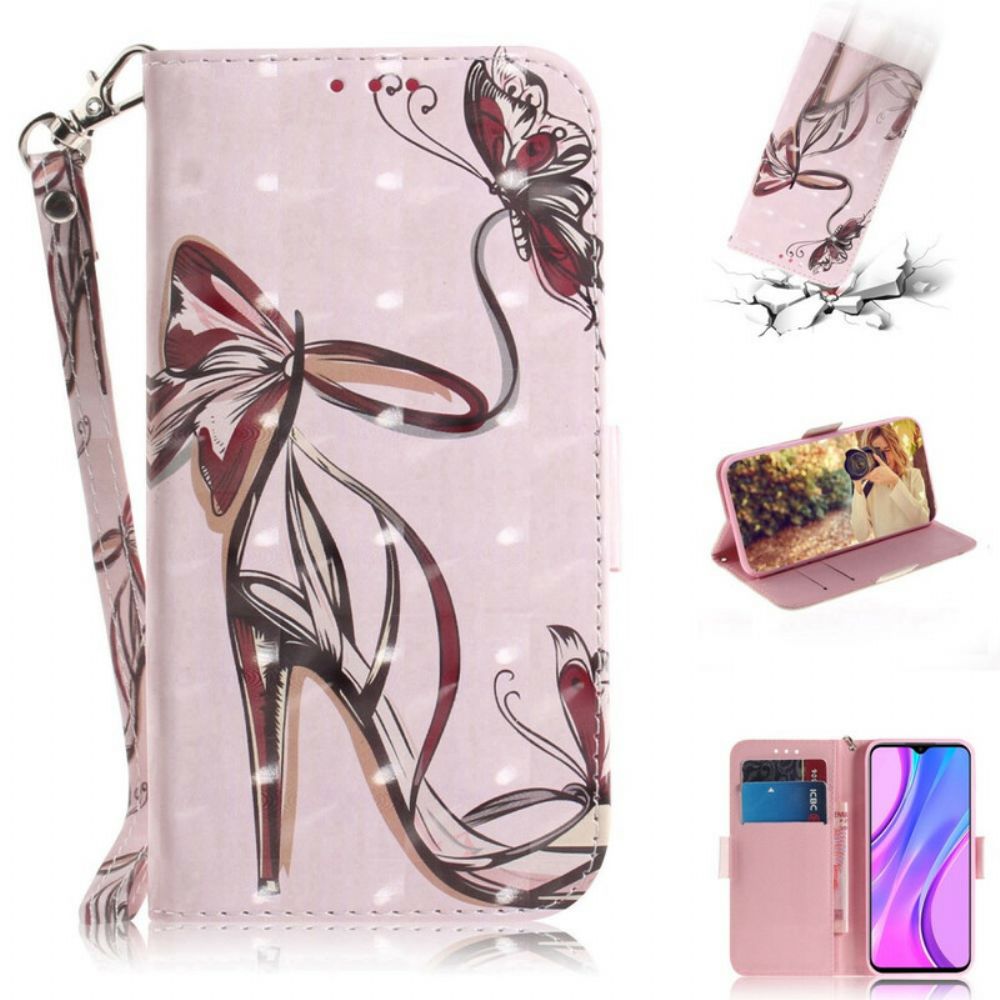 Flip Case Für Xiaomi Redmi 9 Mit Kordel Riemenpumpe