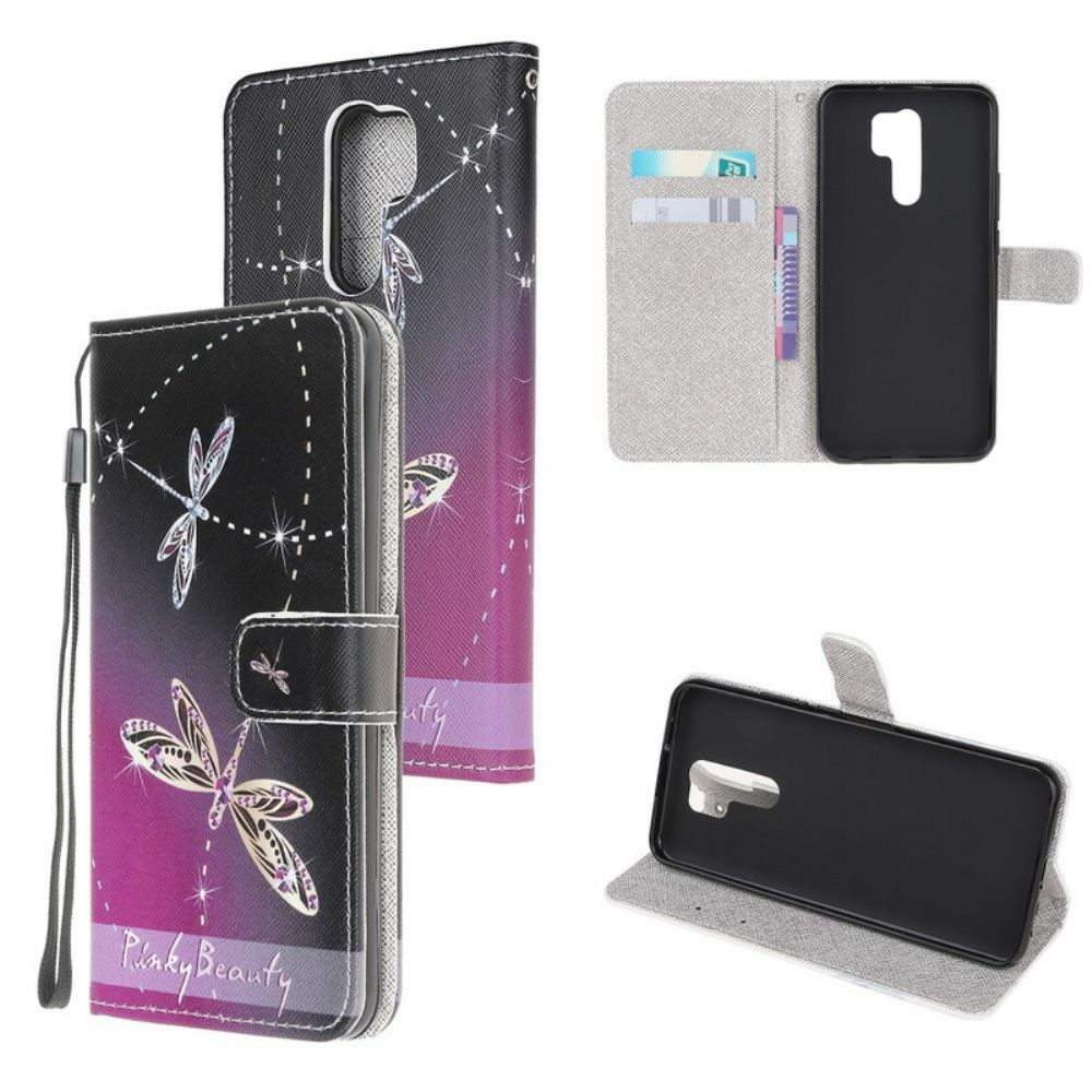Flip Case Für Xiaomi Redmi 9 Mit Kordel String Libellen