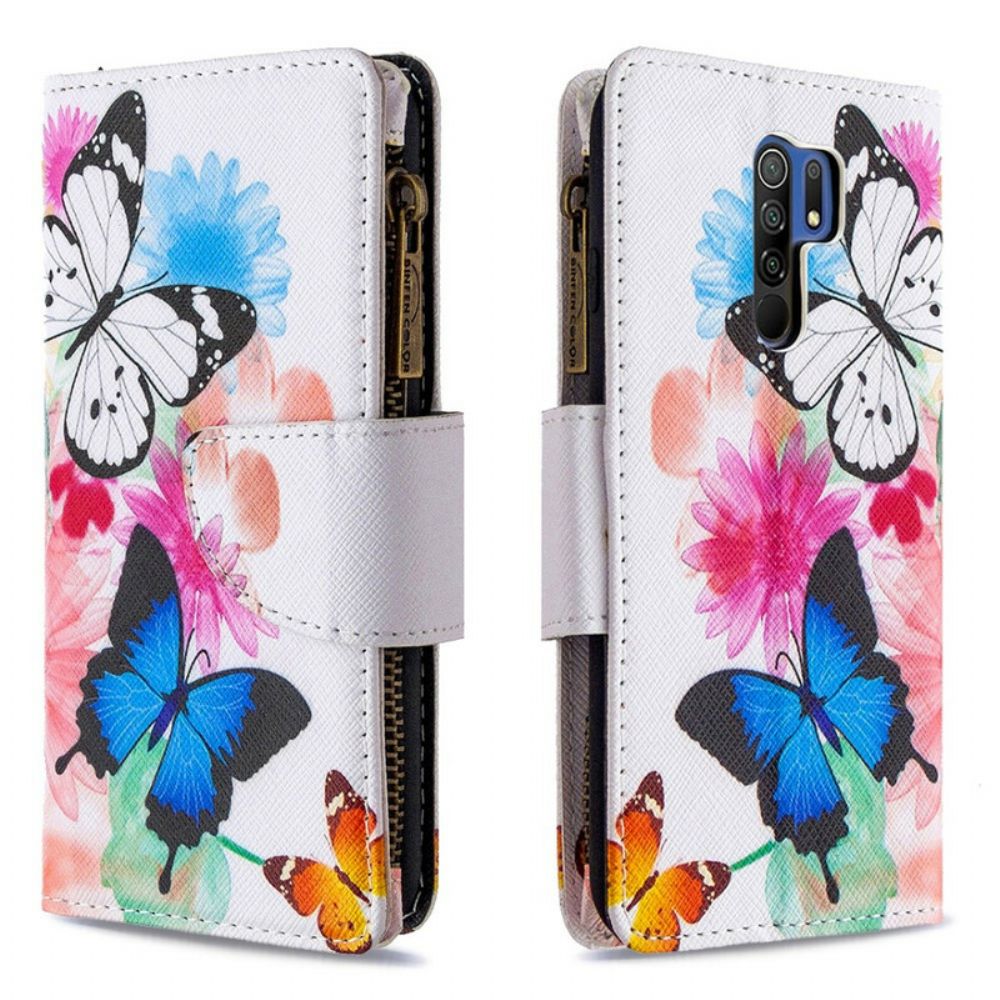 Flip Case Für Xiaomi Redmi 9 Schmetterlingstasche Mit Reißverschluss