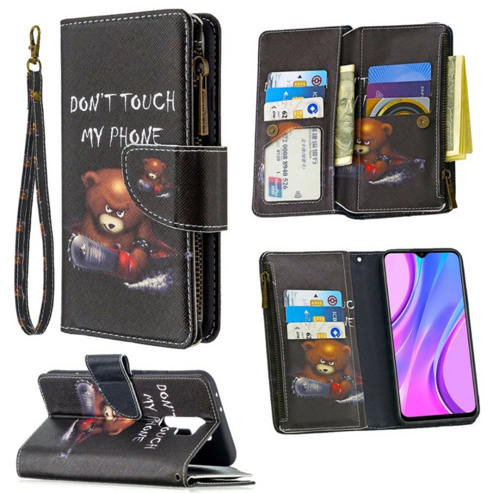 Lederhüllen Für Xiaomi Redmi 9 Bärentasche Mit Reißverschluss