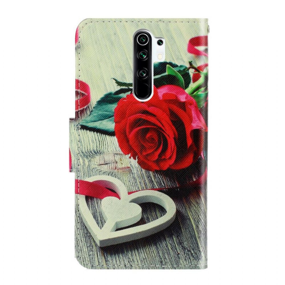 Lederhüllen Für Xiaomi Redmi 9 Mit Kordel Romantische Rose Mit Trageriemen