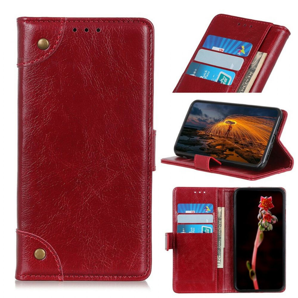 Lederhüllen Für Xiaomi Redmi 9 Nappaleder-stil Mit Vintage-nieten