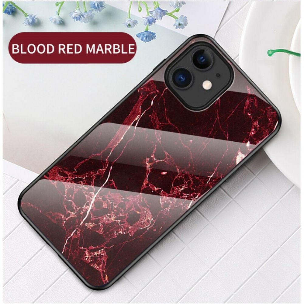 Handyhülle Für iPhone 12 Mini Marmorfarben Gehärtetes Glas