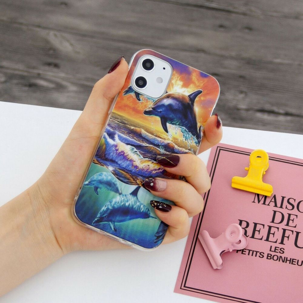 Hülle Für iPhone 12 Mini Delfine Gehen Frei