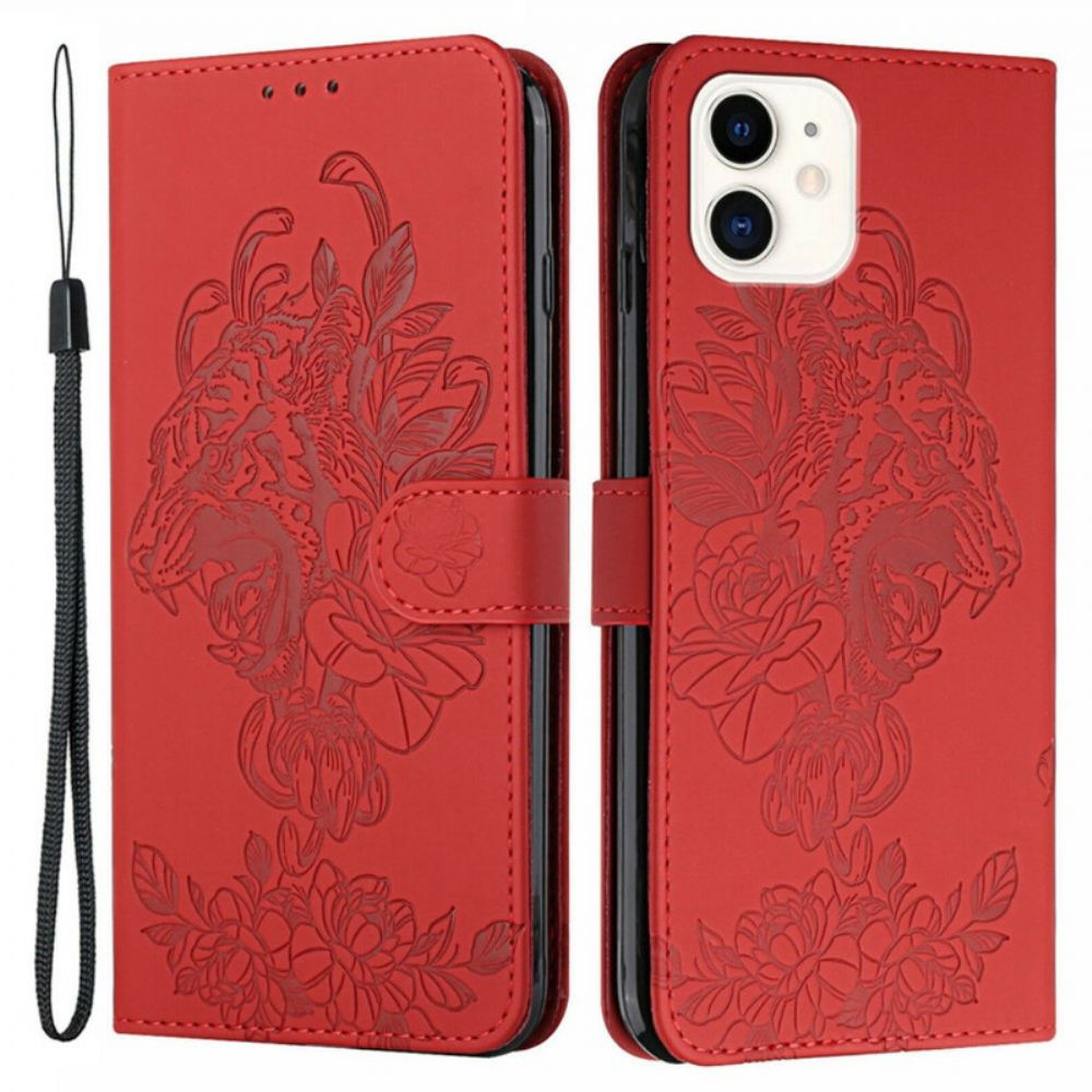 Lederhüllen Für iPhone 12 Mini Mit Kordel Barocker Riemchen-tiger