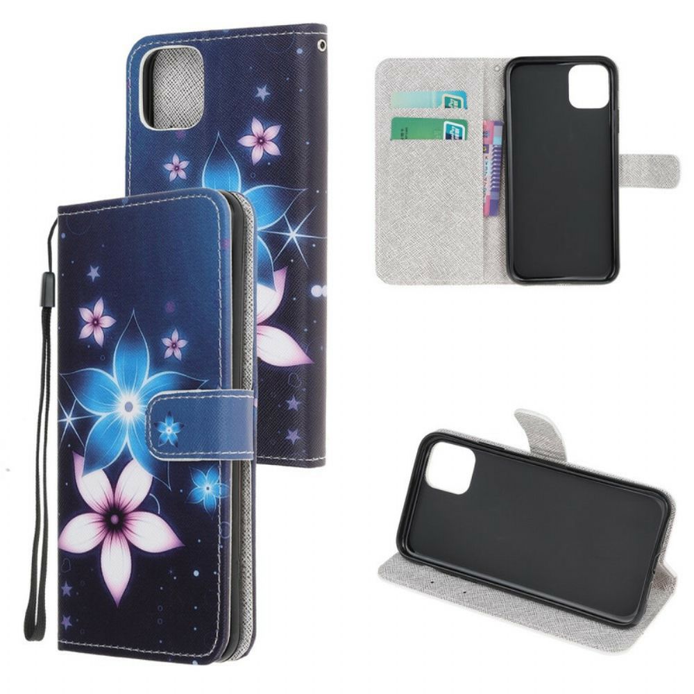 Lederhüllen Für iPhone 12 Mini Mit Kordel Mondriemen Blumen