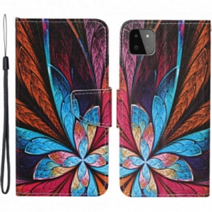 Flip Case Für Samsung Galaxy A22 5G Bunte Blätter Mit Lanyard