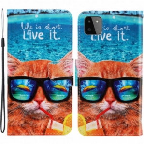 Flip Case Für Samsung Galaxy A22 5G Mit Kordel Katze Lebt Es Riemchen