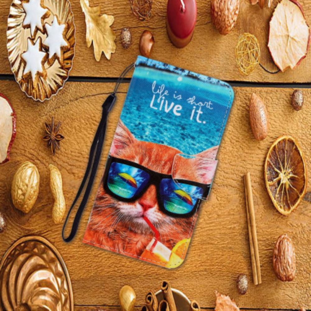 Flip Case Für Samsung Galaxy A22 5G Mit Kordel Katze Lebt Es Riemchen
