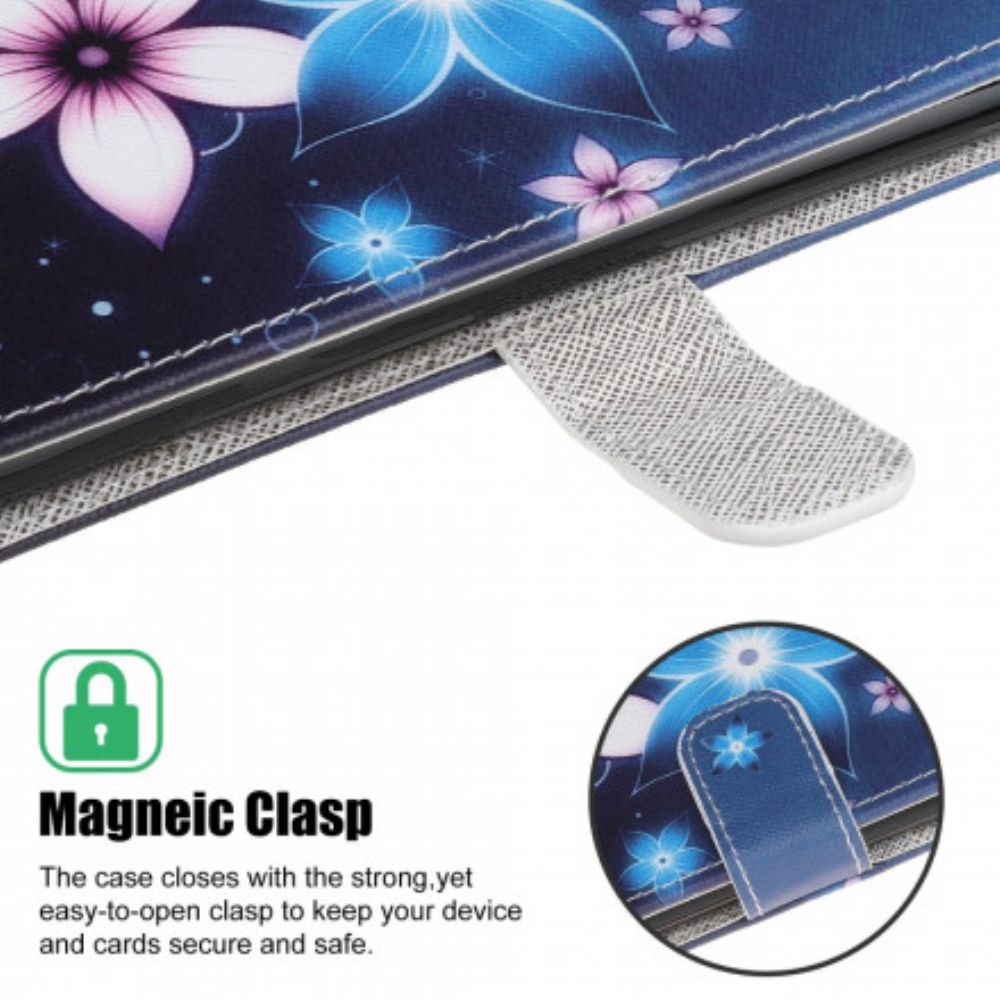 Flip Case Für Samsung Galaxy A22 5G Mit Kordel Mondblumenband