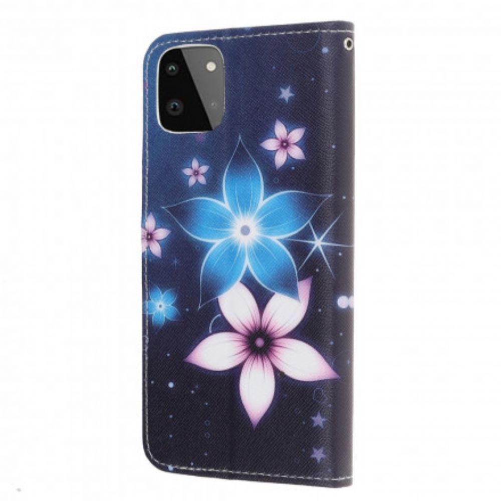 Flip Case Für Samsung Galaxy A22 5G Mit Kordel Mondblumenband