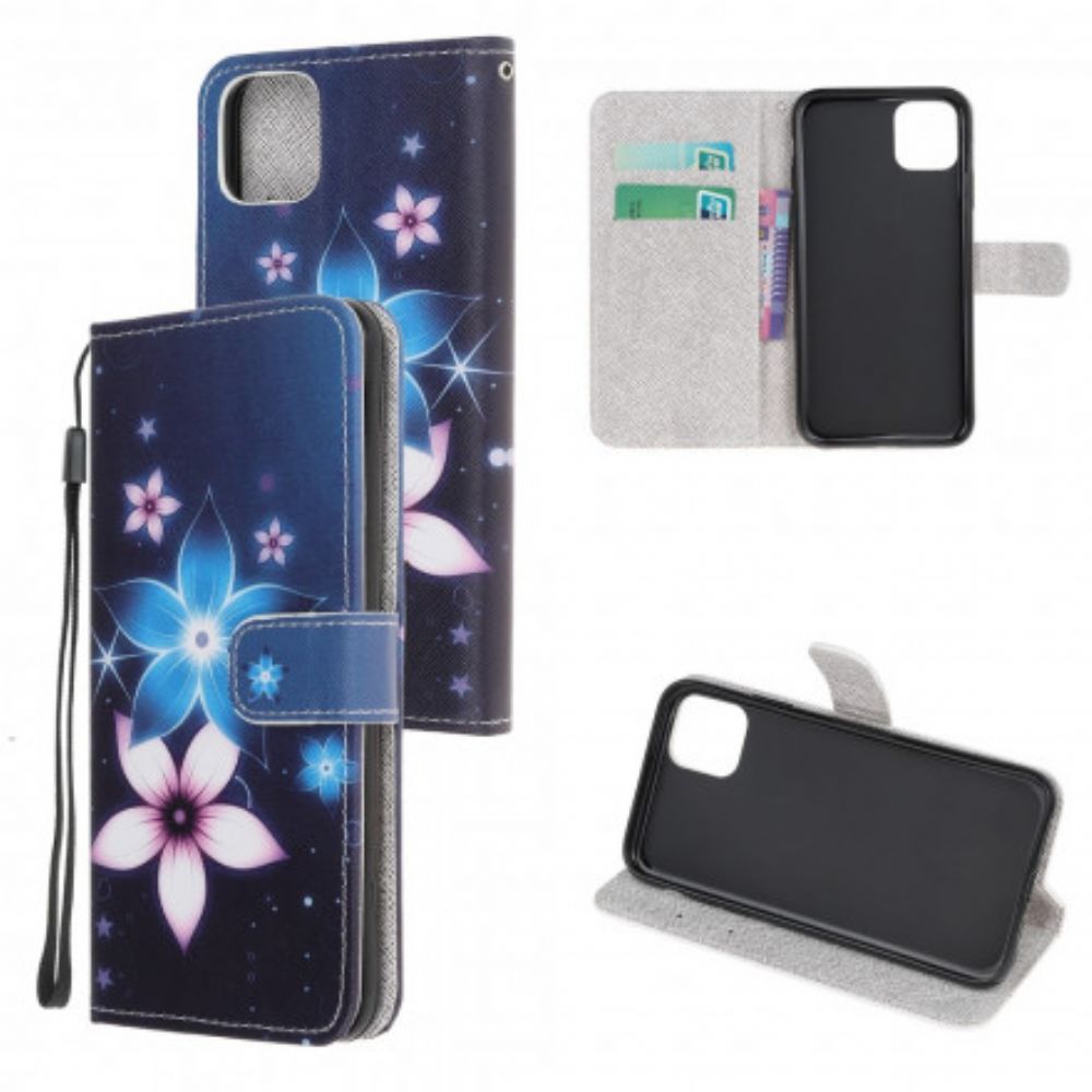 Flip Case Für Samsung Galaxy A22 5G Mit Kordel Mondblumenband