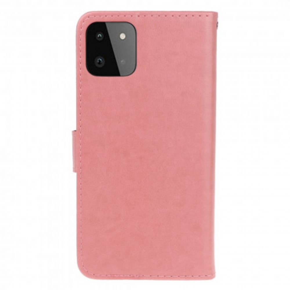 Flip Case Für Samsung Galaxy A22 5G Mit Kordel Tanga Schmetterlinge Und Blumen