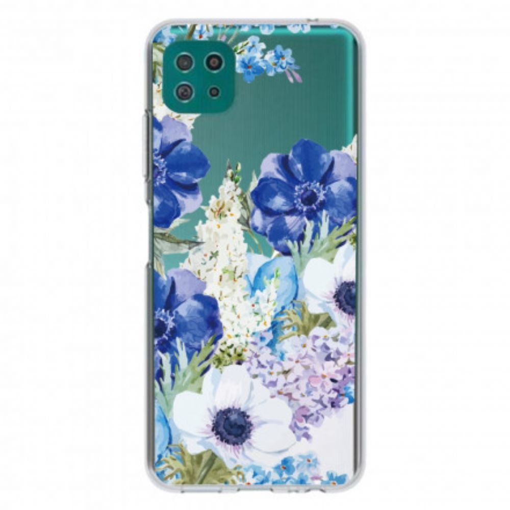 Hülle Für Samsung Galaxy A22 5G Nahtlose Blaue Aquarellblumen