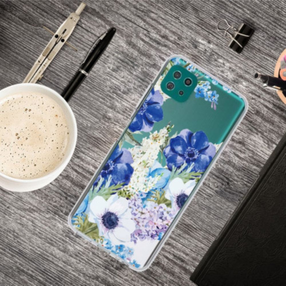Hülle Für Samsung Galaxy A22 5G Nahtlose Blaue Aquarellblumen