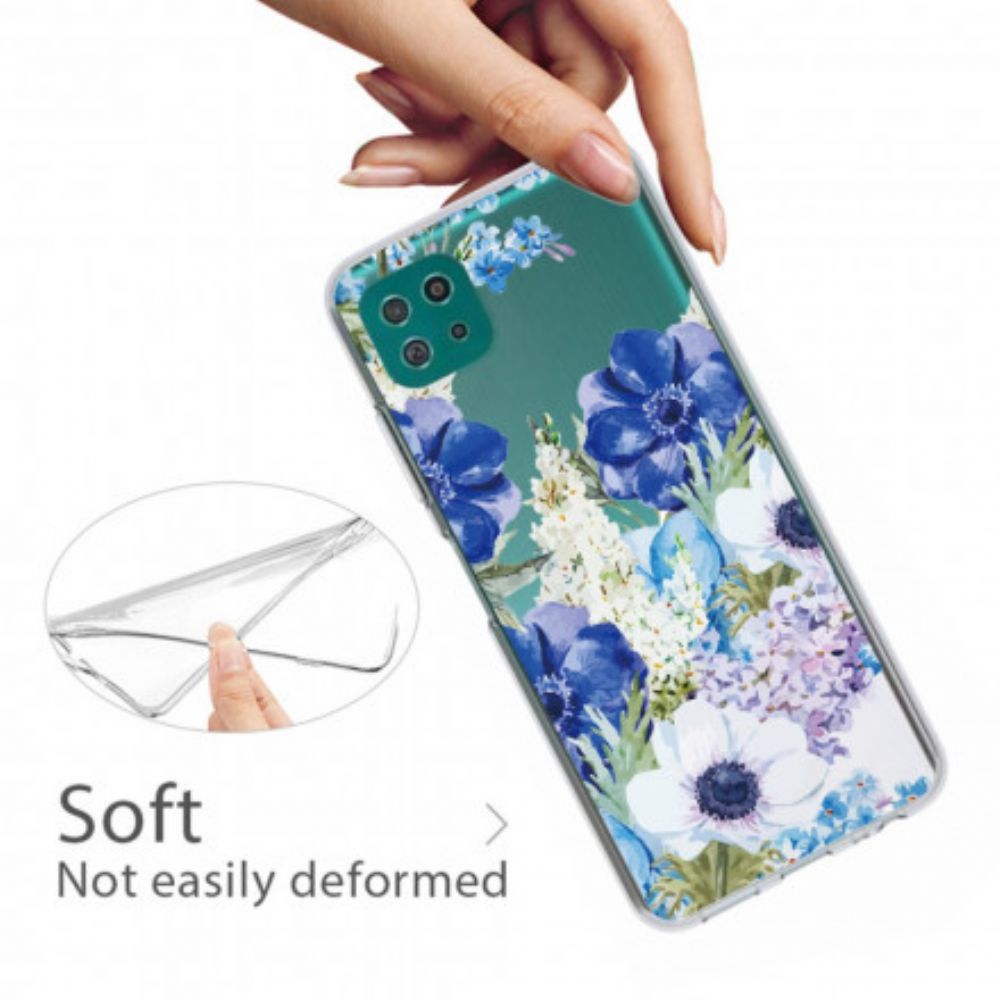 Hülle Für Samsung Galaxy A22 5G Nahtlose Blaue Aquarellblumen
