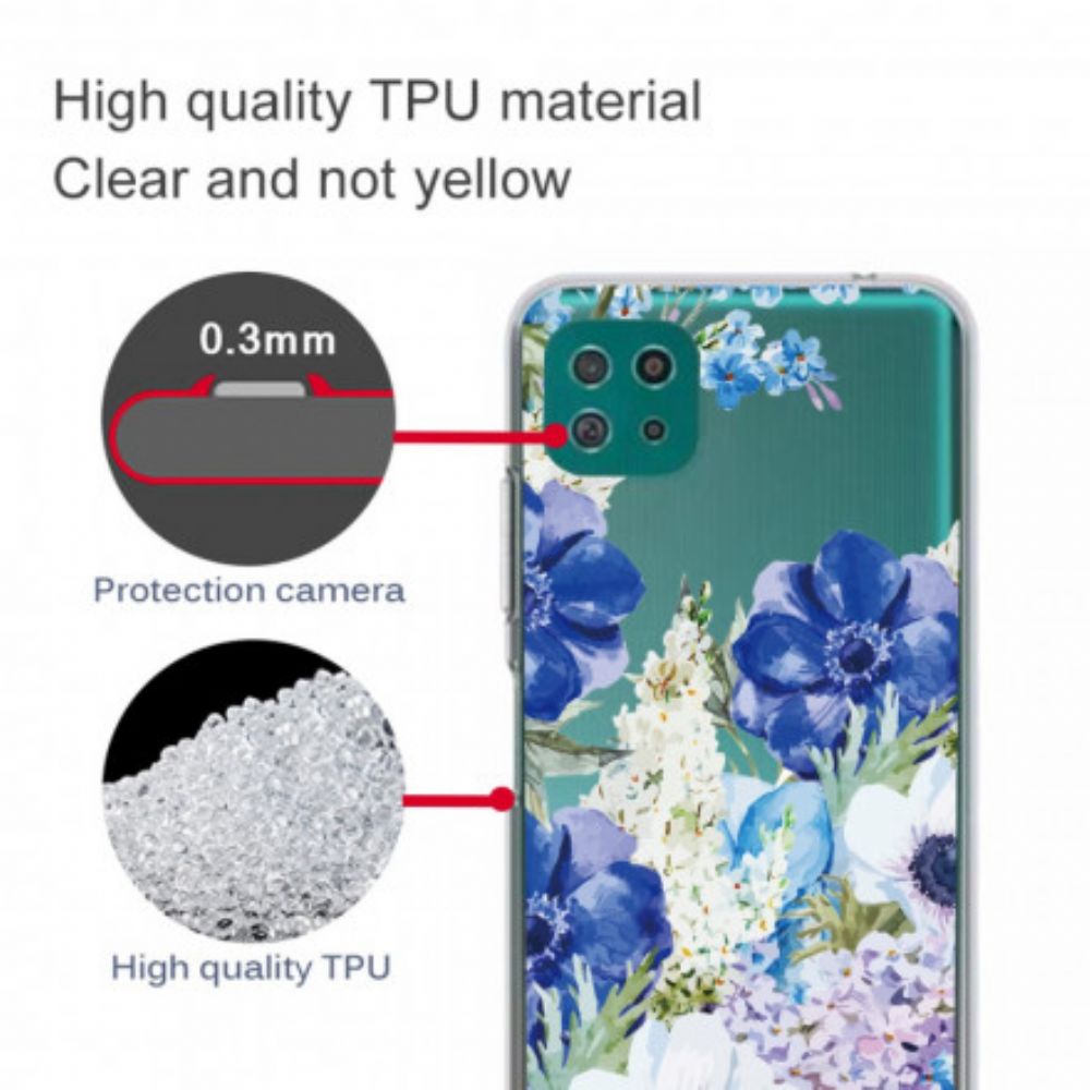 Hülle Für Samsung Galaxy A22 5G Nahtlose Blaue Aquarellblumen