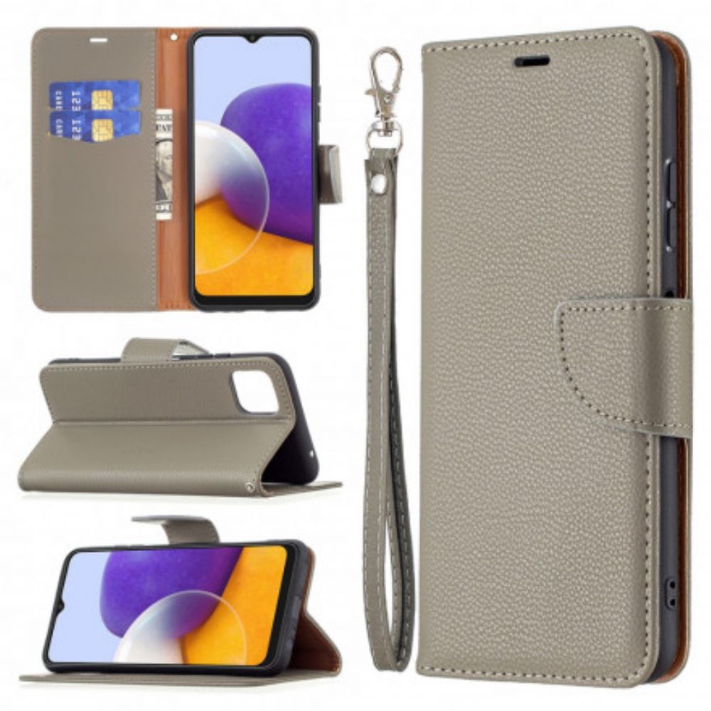 Lederhüllen Für Samsung Galaxy A22 5G Flip Case Litschi-klappe Schräg